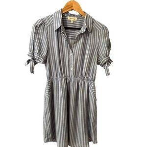 Monteau Blue and White Smocked Puff Sleeve Mini Dress